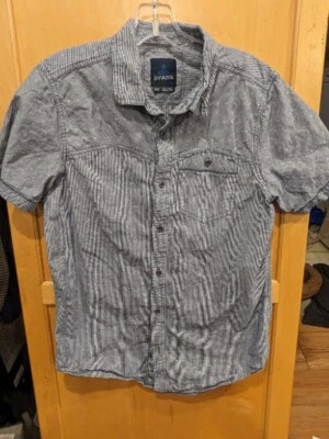 Prana Men's medium/small   Organic Short Sleeve  Stripe Shirt Gray - Image 1 of 4