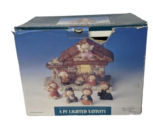 Bumpkins 8 Piece Non- Lighted Ceramic Nativity Set w/ Stable Angel & Baby Jesus - Picture 1 of 7