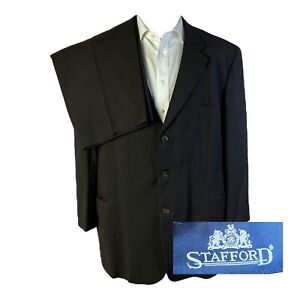 Stafford 2 Piece Suit Mens 50R 46x27 Solid Brown Wool Three Button Pleated