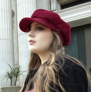 Cord Baker boy Hat Red Corduroy Newsboy Cap by CRAGGI
