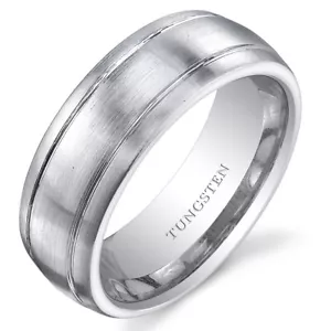 Double Groove Mens White Tungsten Wedding Band Ring Available in Sizes 8 to 13 - Picture 1 of 2