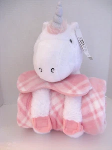 Unicorn Blanket & Buddy Set + Eye Mask Pink & White Place & Time NWT - Picture 1 of 6