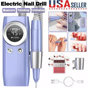 45000 U/min Elektrische Tragbare LCD Maniküre Maschine Starker Nagelbohrer Datei Kits USA - Bild 1 von 26