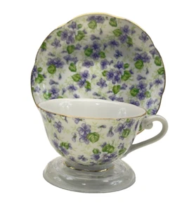 Lefton China Hand Painted Violet Cup and Saucer 656V - Picture 1 of 12