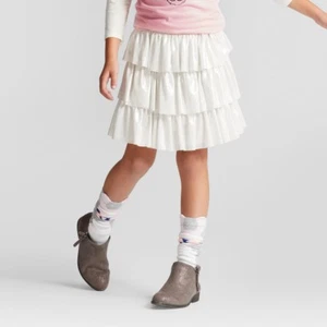 Cat & Jack Girls' Almond Cream Shimmer Ruffle A Line Skirt - Size XS, L, XL - Picture 1 of 1