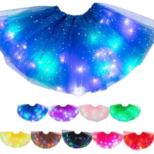Girls Light Up LED Sequin Ballet Layered Tulle Tutu Skirt Party Fairy Costumes⊹ - Picture 1 of 21