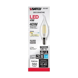 Satco S21297 - 4 Watt LED CA10 Candelabra Light bulbs- 3000K - 6 Pack - Picture 1 of 6