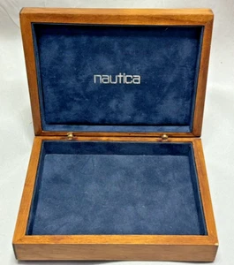 Vintage NAUTICA Wooden Sailboat Watch Trinket Jewelry Box Blue Velvet Lining - Picture 1 of 4
