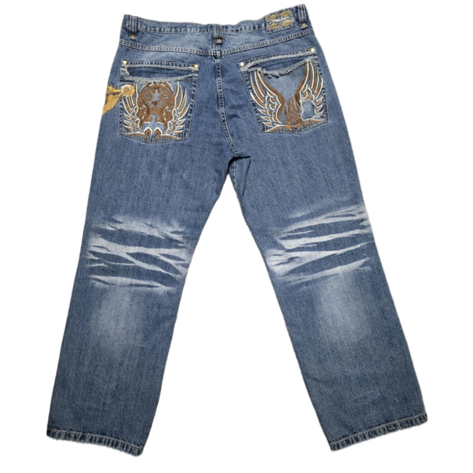 Vintage Miskeen Jeans Mens 40x32 Baggy Y2K Embroidered Aztec Skater Hip Hop - Image 1 of 4