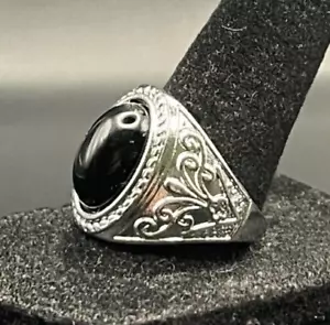 Silver Tone Rhinestone Black Onyx Ring - Size 10 - Picture 1 of 4
