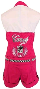 COOGI Pink Belted S/S Button-Front Woven Stretch Cotton Jumpsuit Romper S/M VTG - Picture 1 of 4