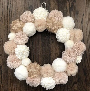 Cupcakes Cashmere circle wreath holiday cream ivory neutral fuzzy Pink Tan Ball - Picture 1 of 11