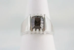 Mens Smoky Quartz 2.86 ct Concave Cushion Cut 10X8 mm Ring Sterling Silver # 11 - Picture 1 of 3