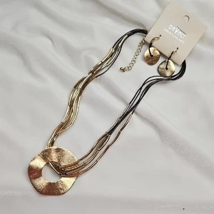 DaVinci Collana Donna Nero e Oro Orecchini Set Gioielli Disco Metallo - Foto 1 di 6