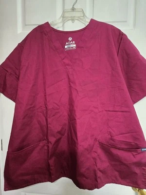 NWT-ADAR Scrub Top Size 4XL-Wine/Maroon Classic V-Neck-Chest 31"/L 31" - Image 1 of 4