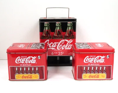 COCA-COLA COLLECTIBLE METAL TIN CAN CONTAINER LOT OF 3 - Image 1 of 4