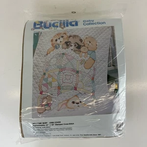 Bucilla Welcome Baby Animals Crib Cover Stamped Cross Stitch Blanket Quilt 1994 - Picture 1 of 9