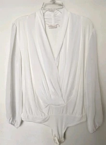 Eva Mendes White Balloon Long Sleeves Sheer Bodysuit Blouse Shirt Womens Size M - Picture 1 of 3