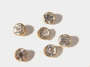 JUEGO DE 6 BOTONES VINTAGE DIAMANTES DE IMITACIÓN TRANSPARENTES REDONDOS TONO DORADO - Imagen 1 de 4