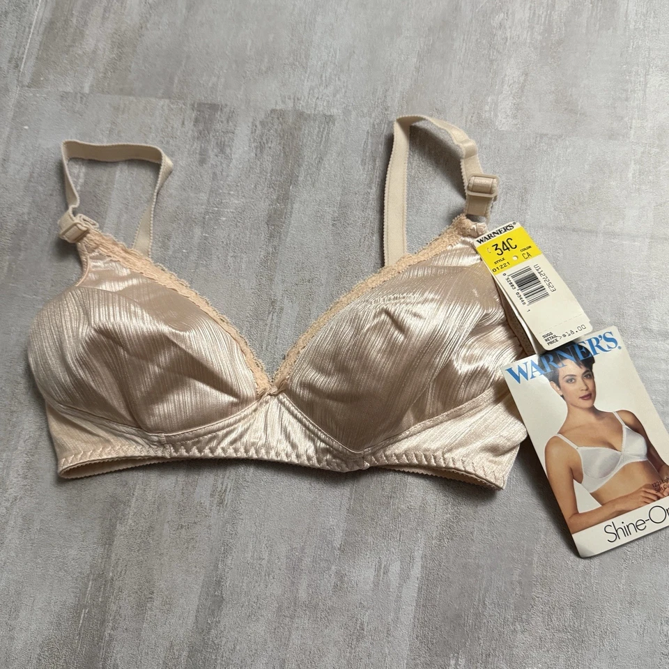 Vintage Warners Bra 34C Shine On Satin Padded Soft Cup Wireless Pink 1221 NWT - Image 1 of 4