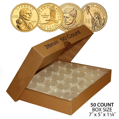 50 PRESIDENTIAL $1 Direct-Fit Airtight 26mm Coin Capsule Holder (QTY: 50) w/ BOX - Image 1 of 2