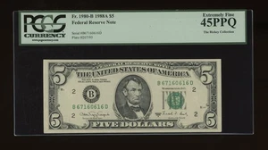 DBR 1988-A $5 New York Fr. 1980-B PCGS 45 PPQ Serial B67160616D - Picture 1 of 2