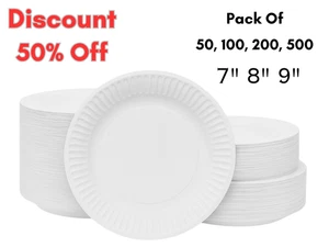 50x Disposable Paper Plates Biodegradable Wedding Party Strong Plates 7' 9' 10' - Picture 1 of 8