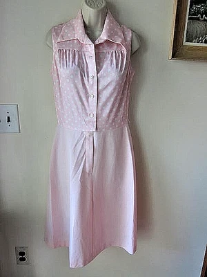 Vestido vintage años 60 rosa sin mangas rosa lunares parte superior mitad ~ talla 14 Foto 1 de 4