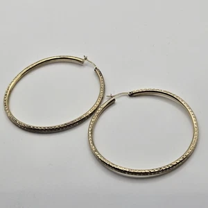 Gold Over Sterling Silver Hoop Earrings 2.5" Textured Diamond Cut LARGE 3mm-60mm - Picture 1 of 8