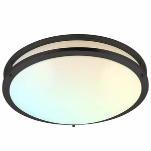 Luxrite 18 Inch LED Flush Mount 5 CCT Dimmable 24W 2160 Lumens Matte Black - Picture 1 of 7