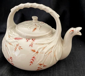 Irish Belleek Grass Pattern Tea Kettle Second Black Mark Period - Picture 1 of 7