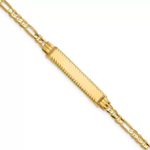 14k Yellow Gold 3.0mm Figaro Diamond Cut ID Bracelet for Women 7" 2.96 gram - Picture 1 of 6