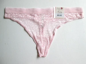 Size 6 M 8-10 NWT Secret Treasures Pink Leopard Lace Thong Panty Underwear - Picture 1 of 4