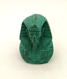 Egyptian Made Green Carved Stone King Tut Bust Statue 3.5” Paper Weight - Picture 1 of 6