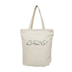 Japanese Cotton Canvas Bag A4 Tote Bag Top Zipper Cat Pattern 05898 - Picture 1 of 16