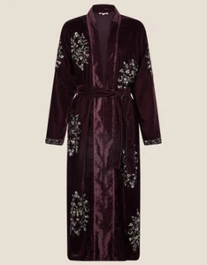 MONSOON CLEO KIMONO LONG VELVET SEQUIN EMBROIDERED ROBE RRP £120 - SIZE LARGE - Picture 1 of 12
