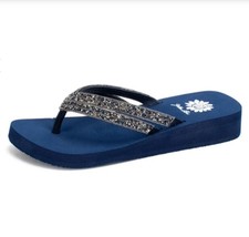 navy blue yellow box flip flops