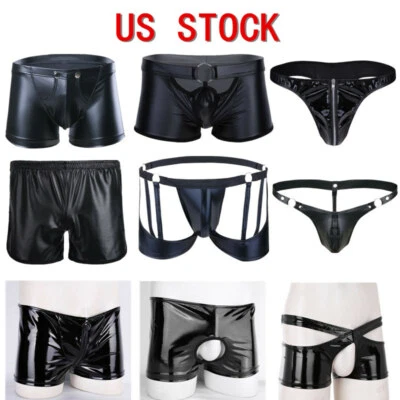 Pantalones cortos de cuero sintético para hombre bolsa abultada calzoncillos boxer bragas bikini calzoncillos Foto 1 de 2