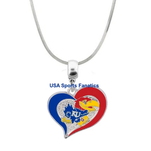 NCAA - Kansas Jayhawks Heart Swirl Logo Pendant Necklace On 925 Snake Chain Cover