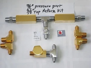 Lowrider Hydraulics 3/8" FF valves & fitting for 2-dump set, top return, gold - Foto 1 di 3