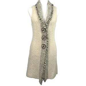 ANTHROPOLOGIE Cardigan Sweater Boho Sleeveless Cream Snap Soft Long Curio Medium - Picture 1 of 11