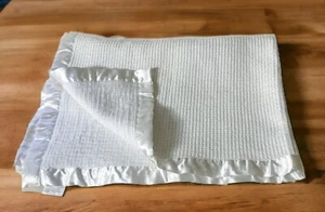 Vtg Carters Baby Blanket Waffle Weave Thermal Fleece White 30x40 Lovey Satin - Picture 1 of 4