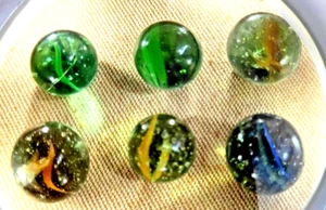 Old marbles 6no, clear,muddy, green 2 each with inside double streak except in 2 - Picture 1 of 24