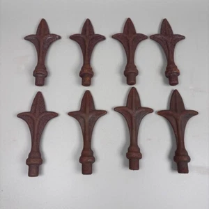ANTIQUE CAST IRON RAILING FINIALS FLEUR DE LYS X8 FENCE ARCHITECTURAL SALVAGE - Picture 1 of 7