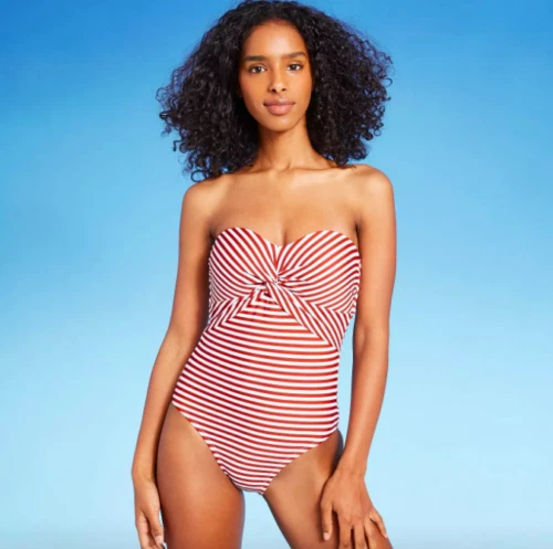 Kona Sol Twist Bandeau Medium Coverage One Piece Swimsuit Red Large 1020