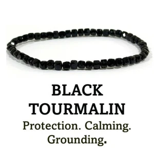 Black Tourmalin Cube Cut Crystal Stone Bracelet 4mm Crystal Stone Bracelet - Picture 1 of 3