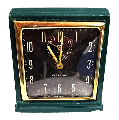 Westclox Black Square Mid Century Wind Up Alarm Clock ~ Works - Image 1 of 4