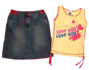 C&A 2tlg.Set Jeans-Rock Sportlich Used Tanktop Trägershirt gelb Glitzer- Gr. 140 - Bild 1 von 1