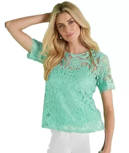 Kaleidoscope Size 12 Mint Green All Over Lace Short Sleeve TOP + CAMI Lining - Picture 1 of 6