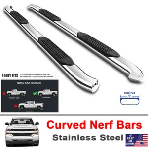 For 2019-2024 New Dodge Ram 1500 Quad Cab 4" Curved S.S. Nerf Bars Side Steps - Picture 1 of 16